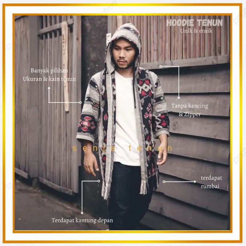 Hoodie tenun pria wanita/Cardigan outerwear kimono tenun ethnic