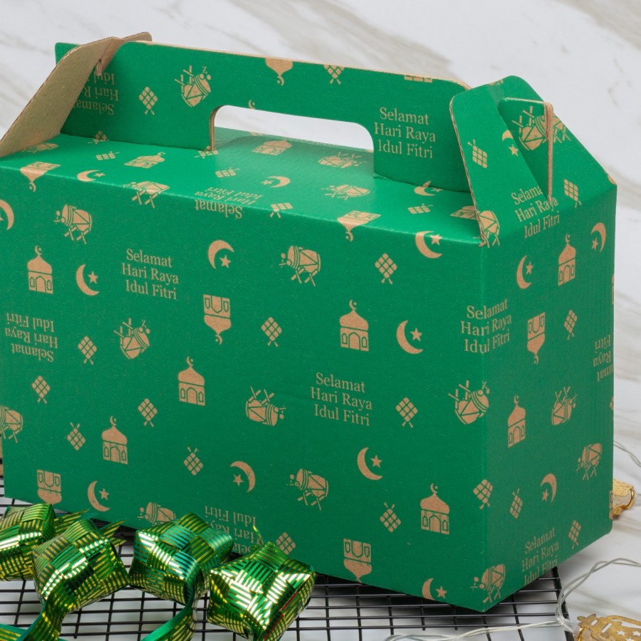 

kardus packaging parcel lebaran model jinjing box handle kemasan hampers idul fitri ukuran 34 x 26 x 23cm