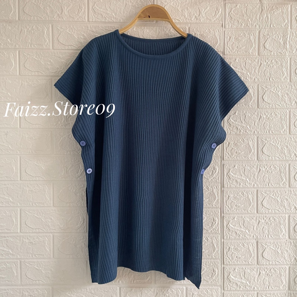 VEST KALONG RAJUT MOTIF KANCING SAMPING WANITA OVERSIZE