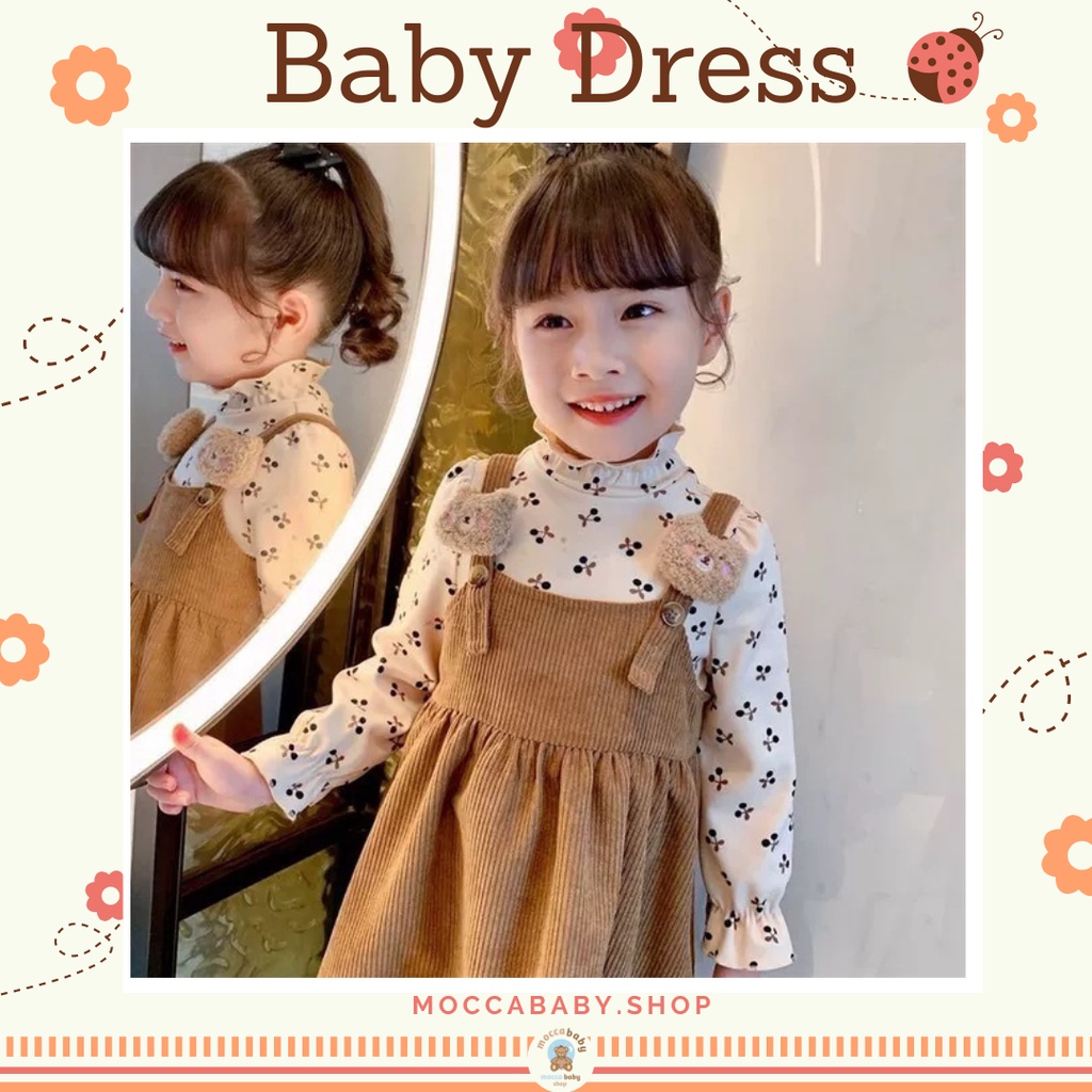 MBSS - DRESS BEAR COURDORAY SHN EBV Baju Dress Anak Perempuan Import Dress Bayi Cewek 0-5 Tahun Gaun Bayi