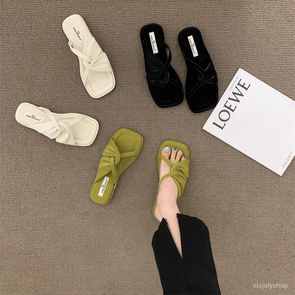 [✅BISA COD] #Sisjuly# Sandal wanita dengan dasar tebal sandal sepatu datar satu bagian sandal sepatu