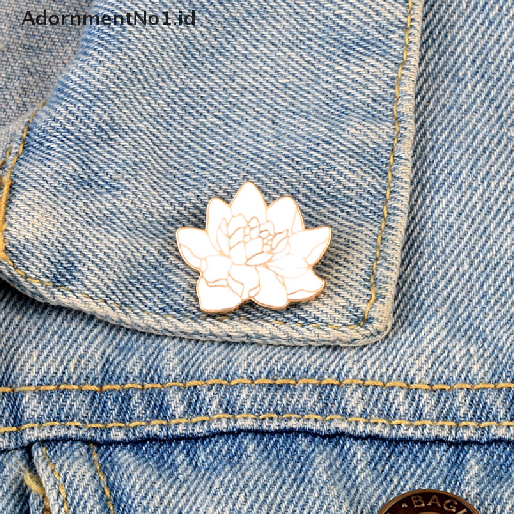 [AdornmentNo1] Buddhism White Lotus Flower Enamel Pin Floral Plant Bros Denim Coat Ransel Lapel Pin Pria Wanita Lencana Perhiasan Jepang Hadiah Syal Kancing [ID]