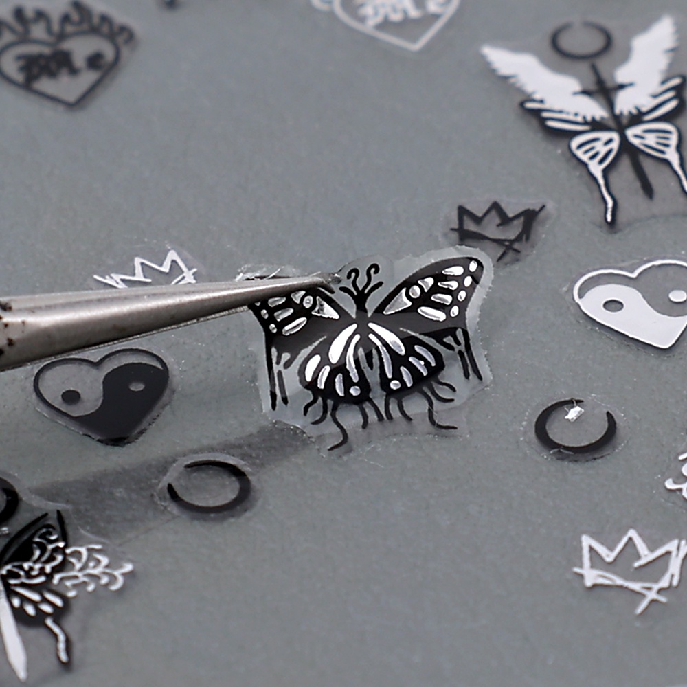 Dark Butterfly Nail Manicure Sticker/3D Hollow-out Art Charm Nail Decal Aksesoris Perhiasan