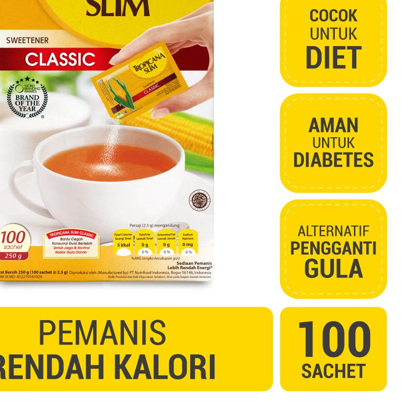 

★ Tropicana Slim Sweetener Classic 100 sachet - Pemanis untuk Bantu Batasi Gula ➦