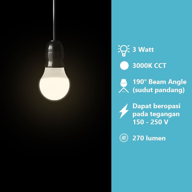 ALLUMIA Bulb Lampu LED 3 Watt 3000K Kuning Warm White Lampu Bohlam A02