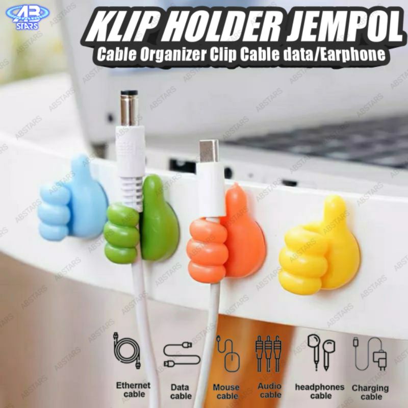 Klip Holder Organizer Bentuk Jempol kabel data USB Earphone Audio Multifungsi Cable Organizer Clips 