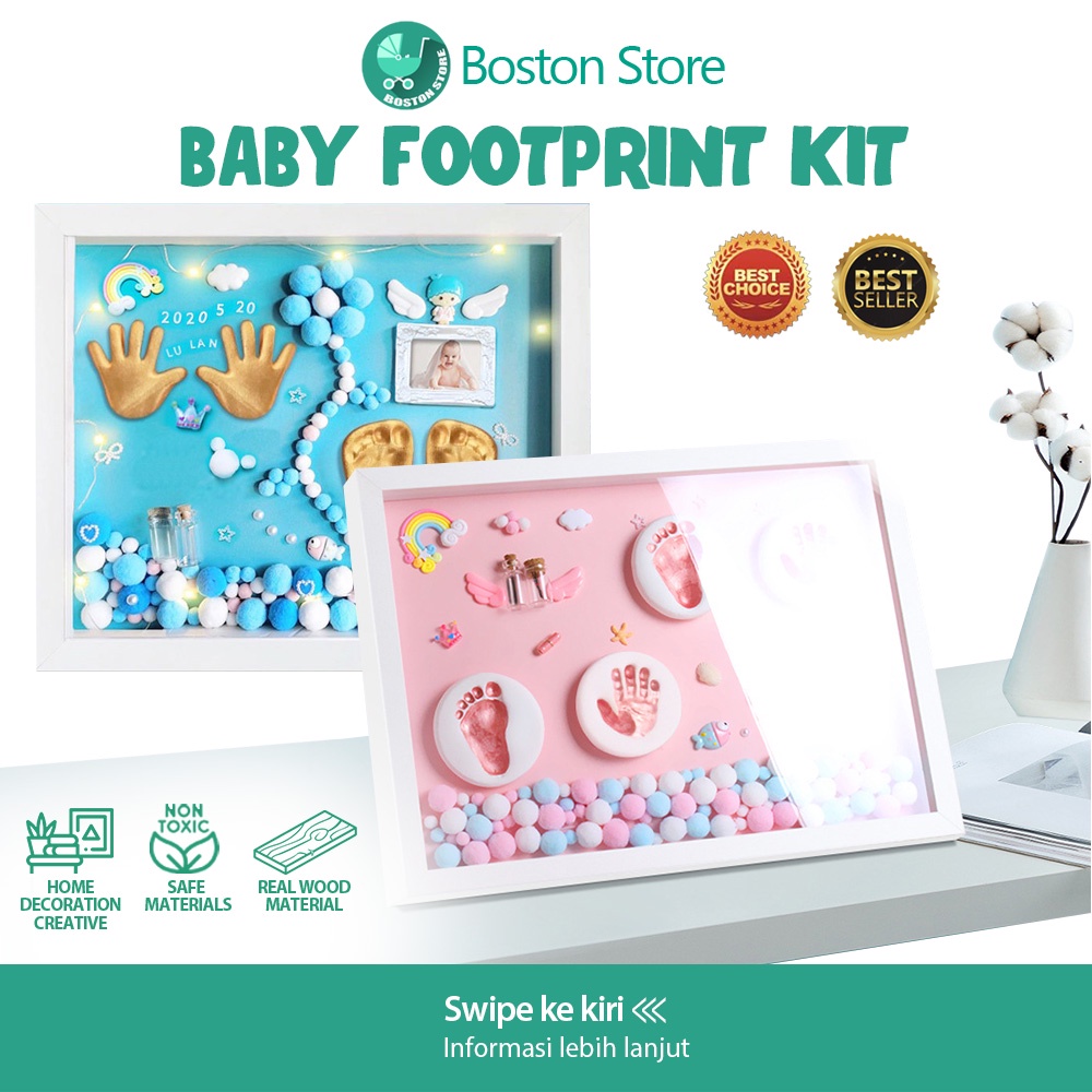 Bostonstore Cetakan Kaki / Cetakan Kaki Tangan Bayi / Cetakan Kaki / Cetakan Kaki dan Tangan Bayi / Baby Foot Print Hadiah Ulang Tahun Kenangan Bayi / Cetakan Kaki dan Tangan Bayi + Frame Classic / Set Cetakan Baby Foot Print Bingkai Foto Kaki Tangan Bayi