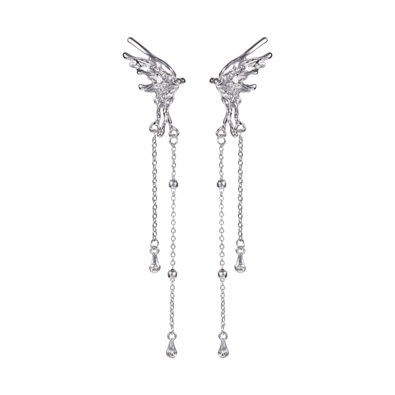 Anting Klip Kupu-Kupu Elegan Untuk Wanita Jumbai Aksesoris Perhiasan Silver