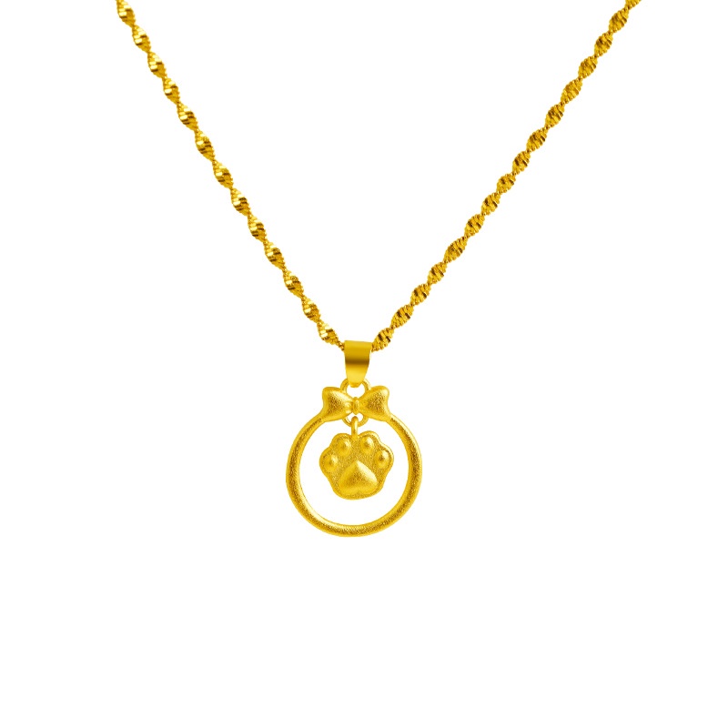 Goldkingdom Fashion Perhiasan 24 K Bangkok Aksesoris Ready Stock Cute Cat Paw Pendant Cute Tie Sweet Kalung Wanita Segar Liontin