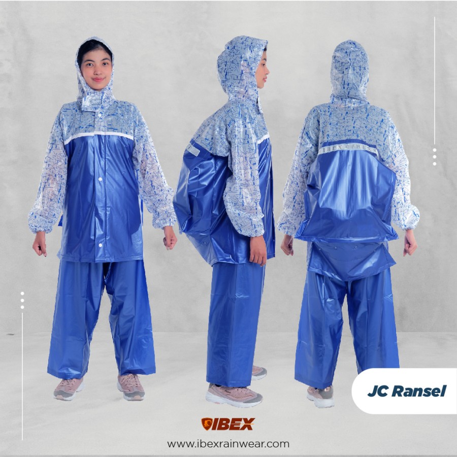 Jas Hujan Setelan Bakcpack | Jas Hujan Jaket Celana Ransel PVC Premium IBEX RANSEL