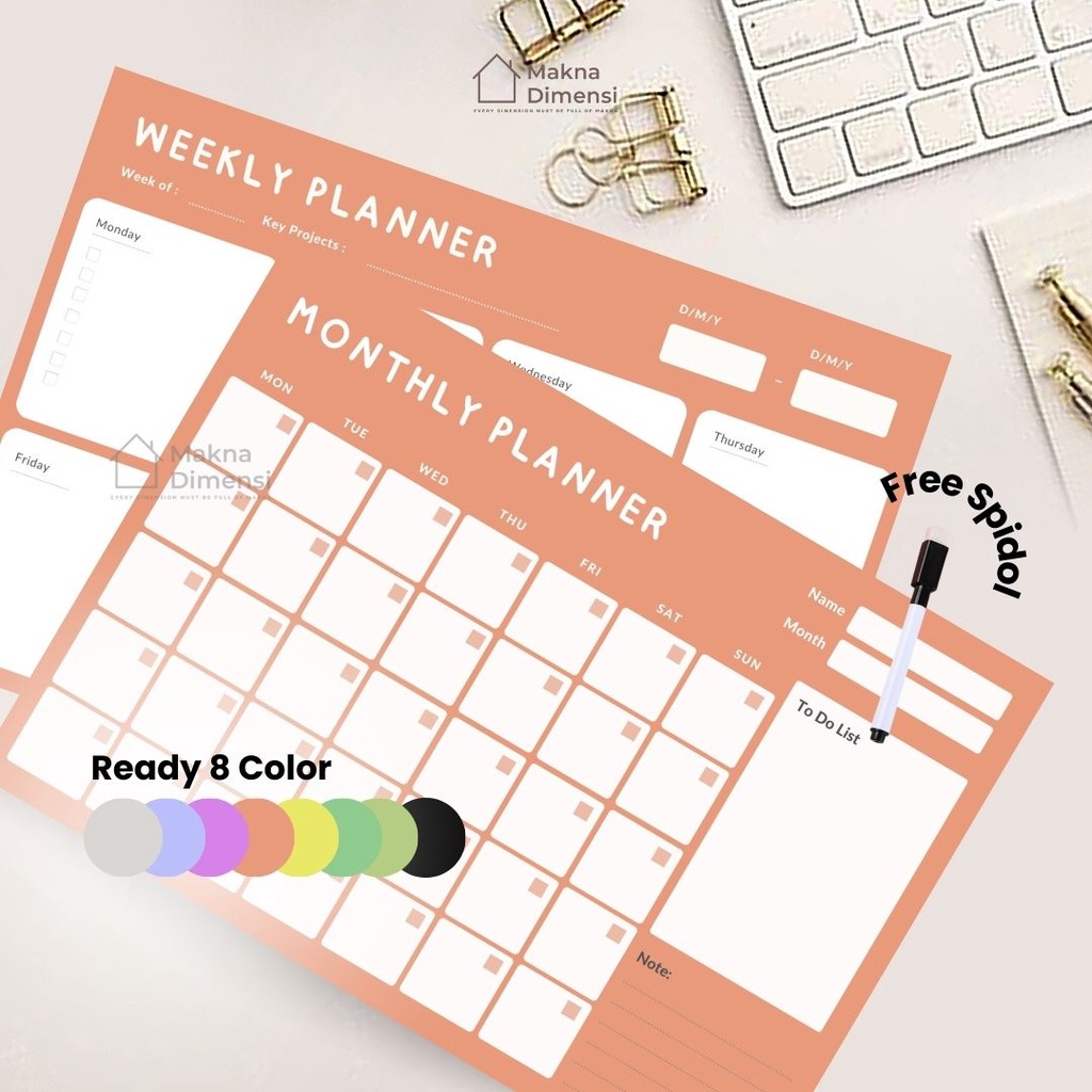 

Weekly planner aesthetic (bold) makna dimensi wall planner tempel agenda (free 1 pcs spidol) monthly planner kertas jurnal harian