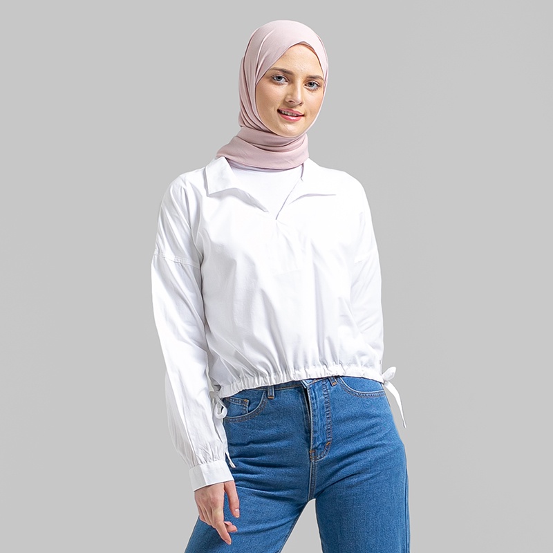 Greenlight Kemeja Casual Kerah Original LenganPanjang 100% Cotton Katun Shirt Basic Wanita Putih Bri