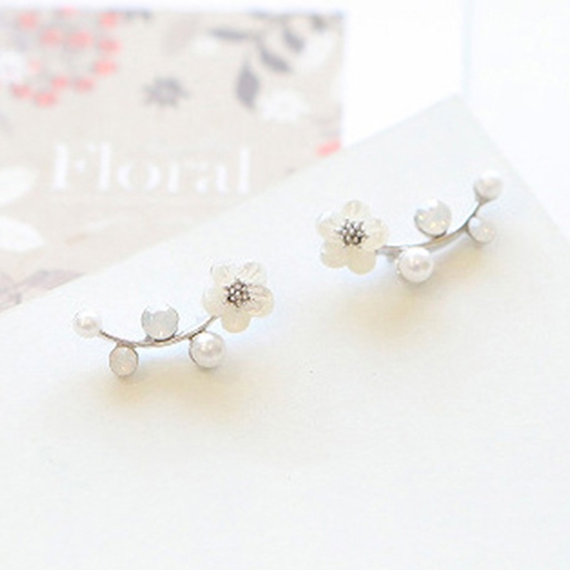 [AYBx] Baju Kaos Distro Pria Wanita Lengan Pendek Fashion Kristal Anting Mutiara Wanita Cabang Shell Pearl Flower Stud Earrings
