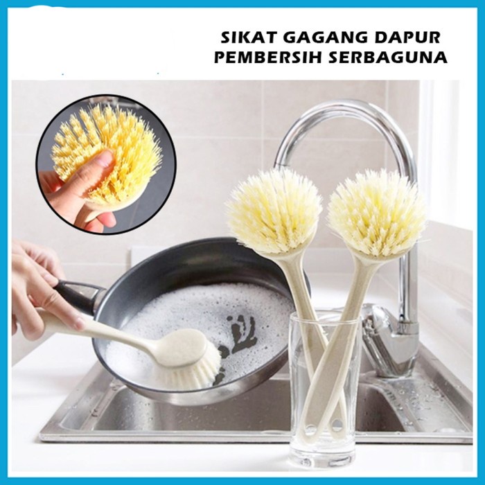 Sikat Bulat Dengan Gagang Panjang – AC 91 – Untuk Membersihkan Kerak Wajan Penggorengan Panci Kuali Wastafel Sink Kosek WC Toilet Lantai Kamar Mandi Tempat Cuci piring Gelas Peralatan Dapur dan rumah tangga Bulu Gosok Kasar Kuat Murah Grosir