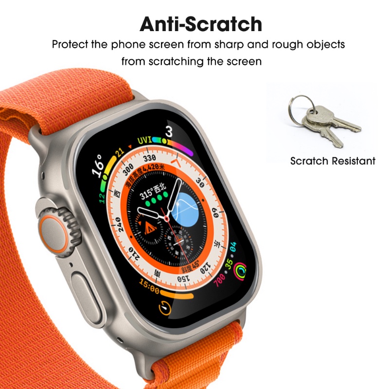 Tempered Glass for Iphone Watch 8 Ultra Screen Protector / Metal Frame Anti-Scratch Cover