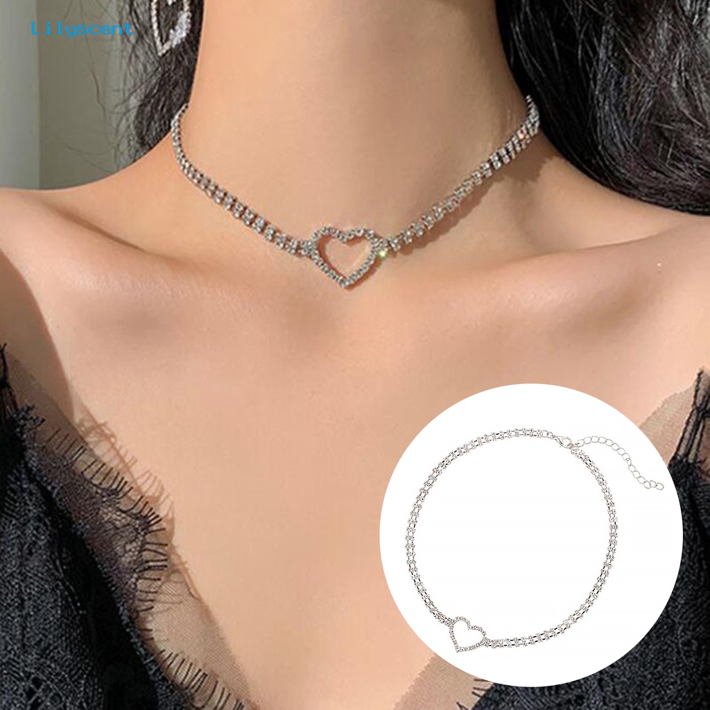 [LS] Rantai Klavikula Elegan Jantung Pesona Geometris Berkilau Dapat Disesuaikan Hias Hadiah Wanita Penuh Berlian Imitasi Choker Kalung Perhiasan Untuk Perjamuan