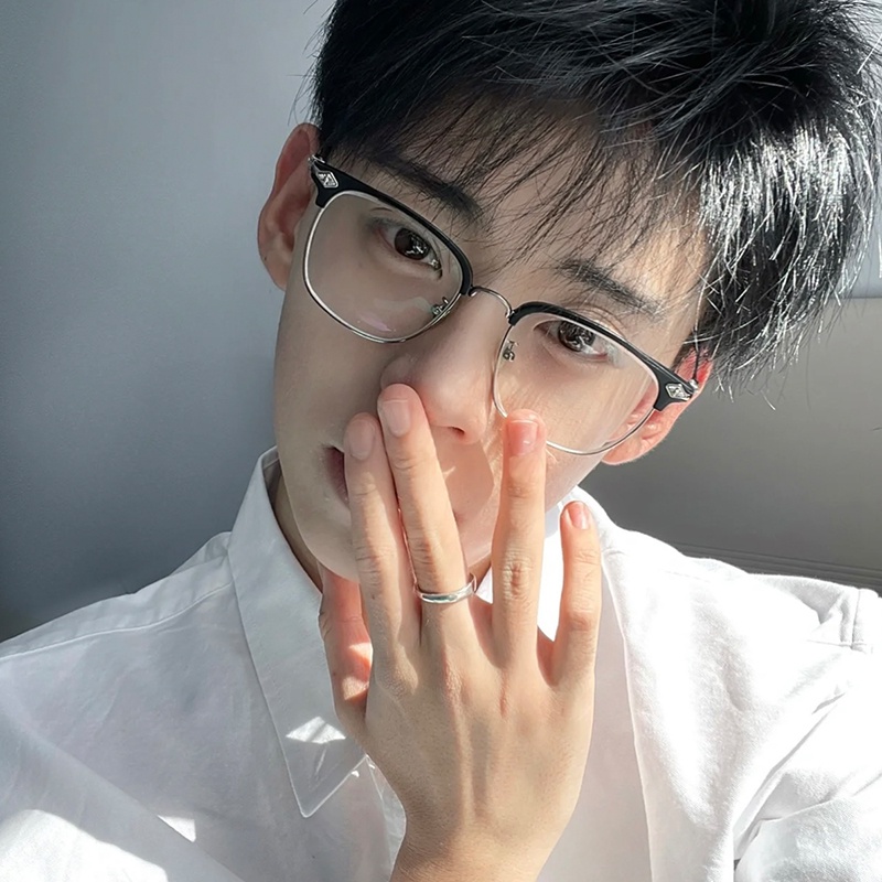 (YUZHU) Kacamata Bingkai Alis Logam Pria Oversized Square Frame Anti Blue Light Eyeglasses Women Dapat Dilengkapi Dengan Half Frame Eyeglasses