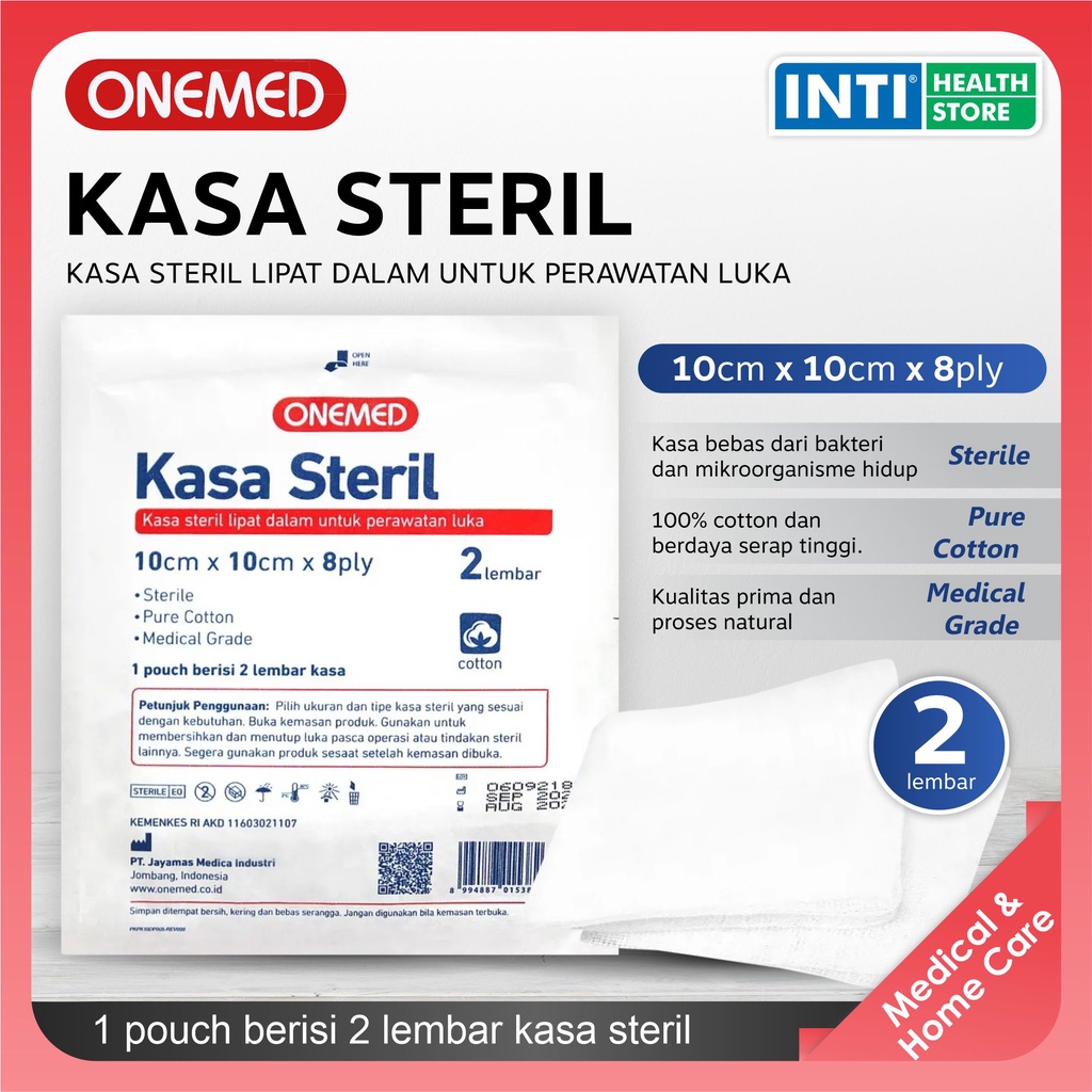 Kasa Steril 10 x 10 cm OneMed 8 ply Isi 2 Lembar Box isi 25 Pouch