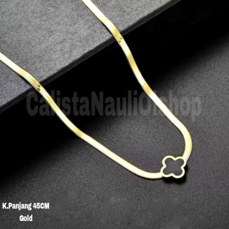 Kalung Gepeng Titanium Bunga Clover  Fashion Anti Karat Dan Anti Luntur