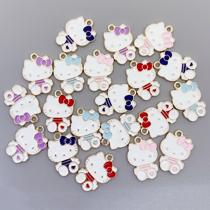 Warna Kartun Paduan Tetesan Minyak Liontin 4 Pcs Lucu Kucing Pesona Busur Cinta Liontin DIY Kalung Gelang