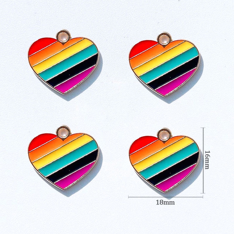 4 Pcs Alloy Rainbow Pendant Charm Berbentuk Hati Tetesan Minyak Liontin DIY Kalung Anting Membuat Perhiasan Perlengkapan