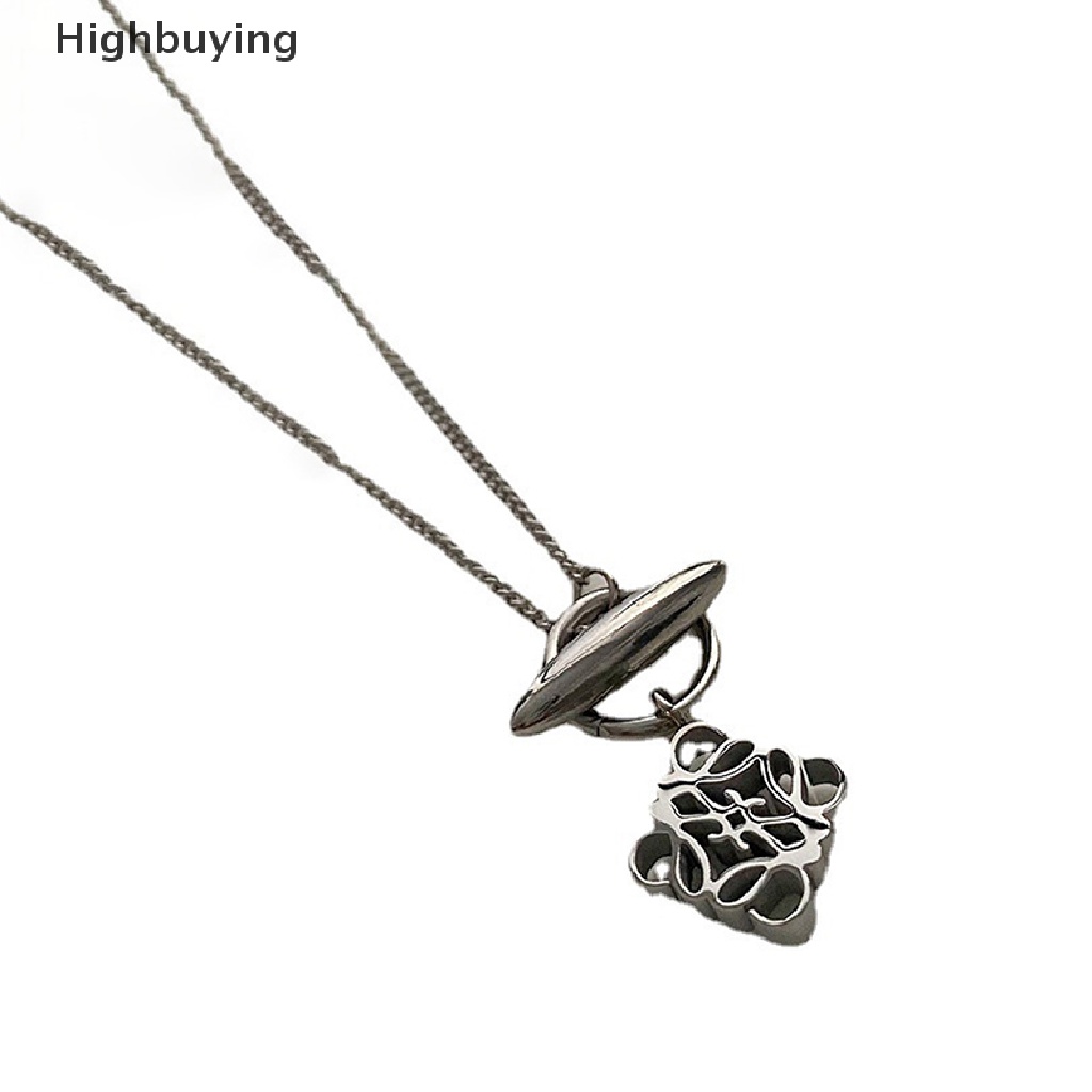 Hbid Kalung Titanium Steel Untuk Wanita Desain Pola Logam Liontin Rantai Sweater Rantai Choker Perhiasan Rantai Klavikula Emas Sweater Rantai Liontin Glory