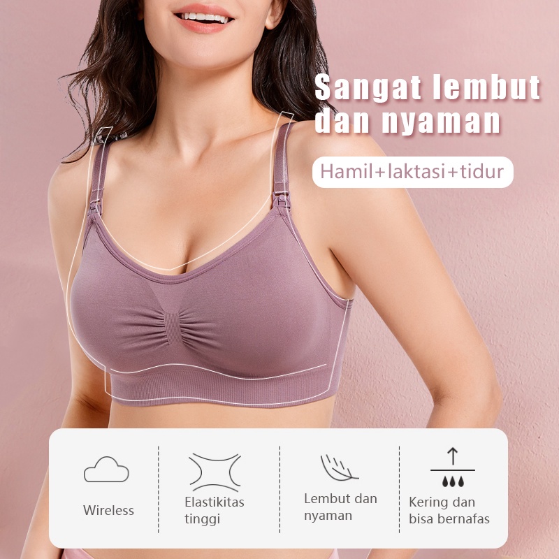 ANGEL MOMMY IBU Bra Menyusui Jumbo Kancing Depan Tanpa Kawat Hamil Murah Bh Menyusui Bahan Katun-3
