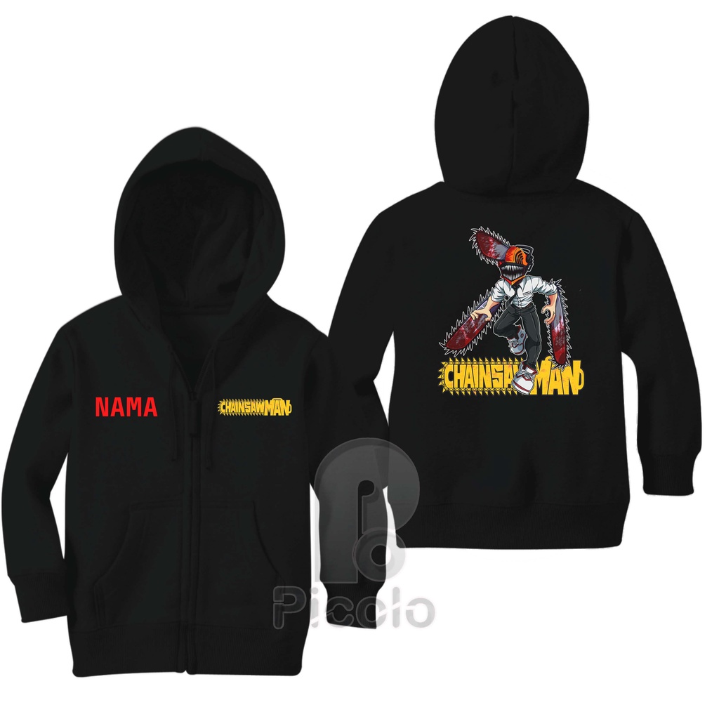 (FREE NAMA) SWEATER HOODIE ZIPPER ANAK MOTIF KARAKTER ANIME CHAINSAW MAN UNISEX