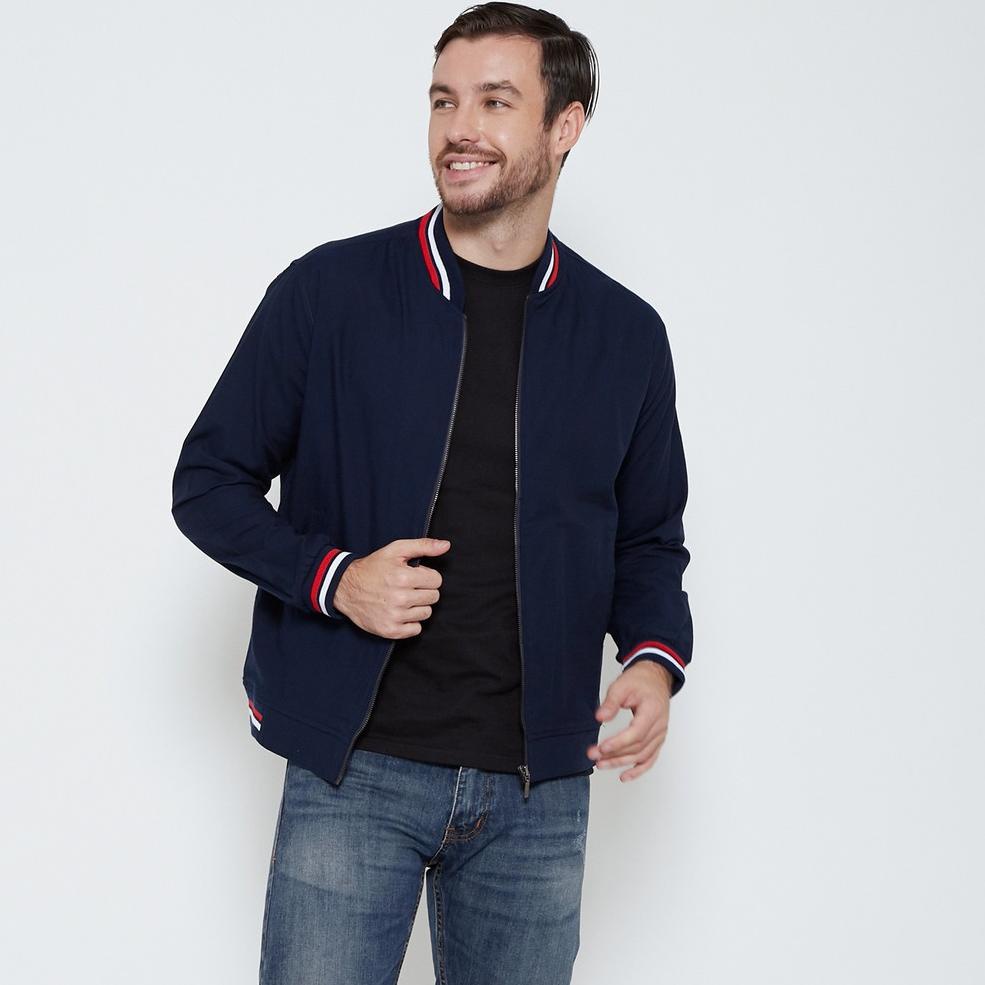 BOOMING M231 Jaket Pria Bomber Oxford Panjang Navy 1768B