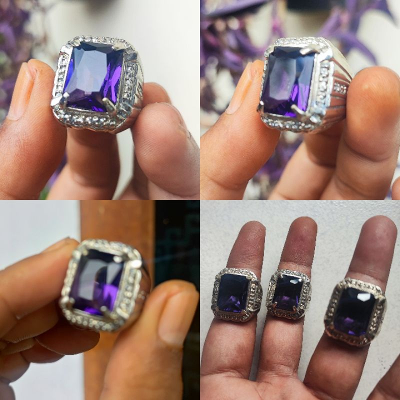 cincin batu kecubung kalimantan cutting octagon ring alpaka
