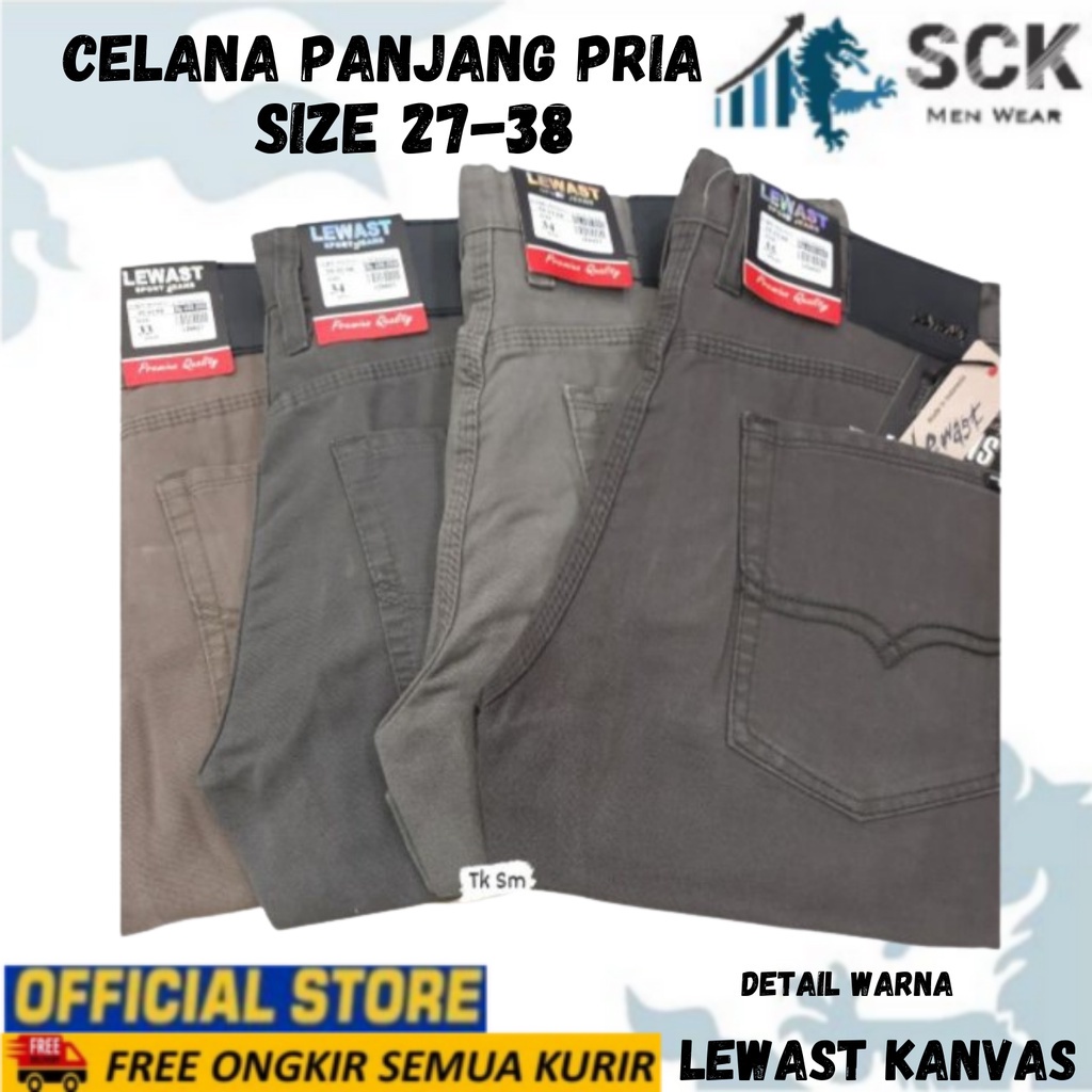 Celana Panjang Pria LEWAST KANVAS ukuran 28-38 / Pakaian Kerja Formal Laki-laki / Bawahan Basic Halus - sckmenwear GROSIR