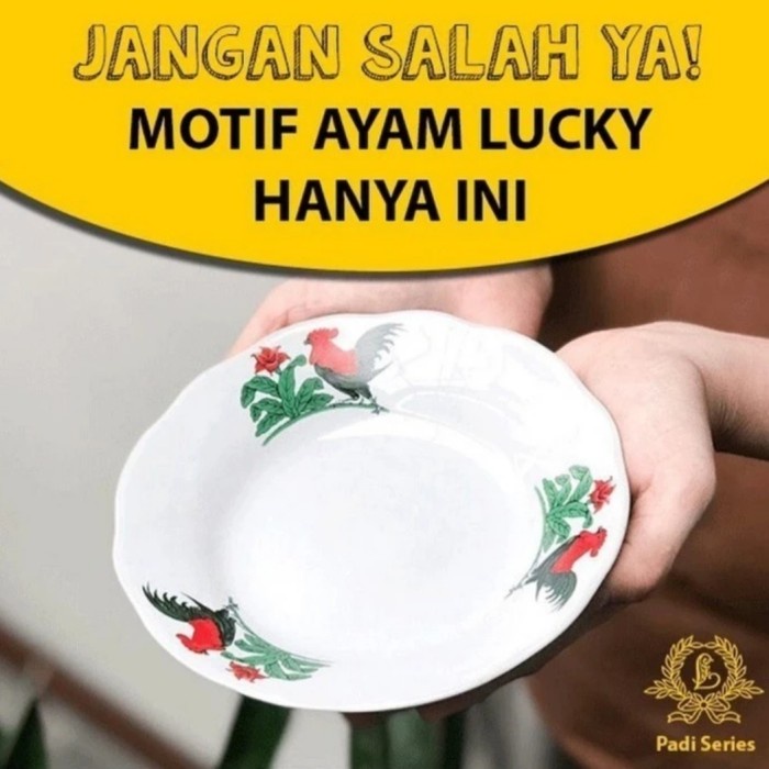 TERMURAH ! Piring Makan LUCKY KERAMIK Motif Cap Ayam Jago 8 inch 20 Cm