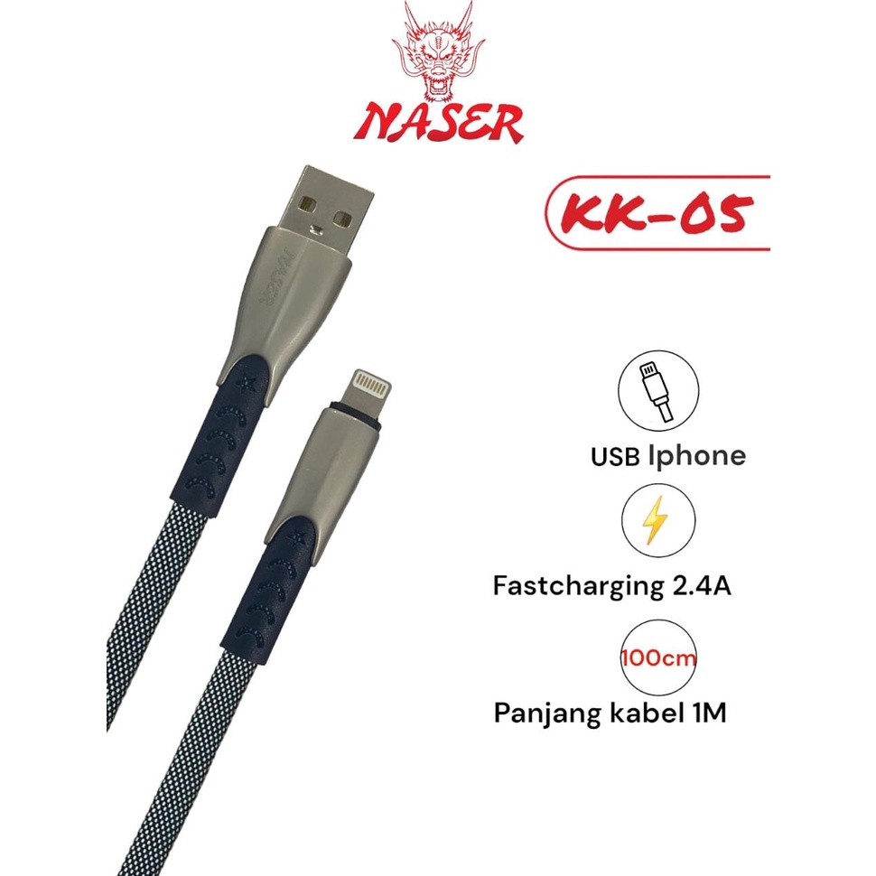 NASER KABEL KK-05 IPH / KABEL DATA CHARGER 1M LIGHTNING 2.4A/PRODUK ORIGINAL