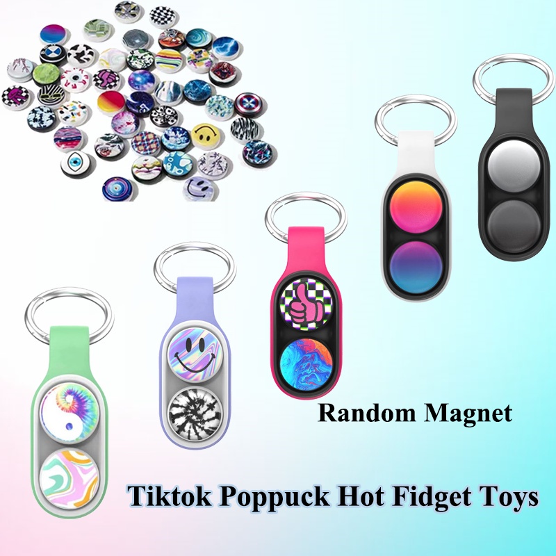 2023new PopPuck Fidget Toy Trick Magnet Silicone Ujung Jari Warna-Warni Dekompresi Mainan Puck Pop Up Elastis