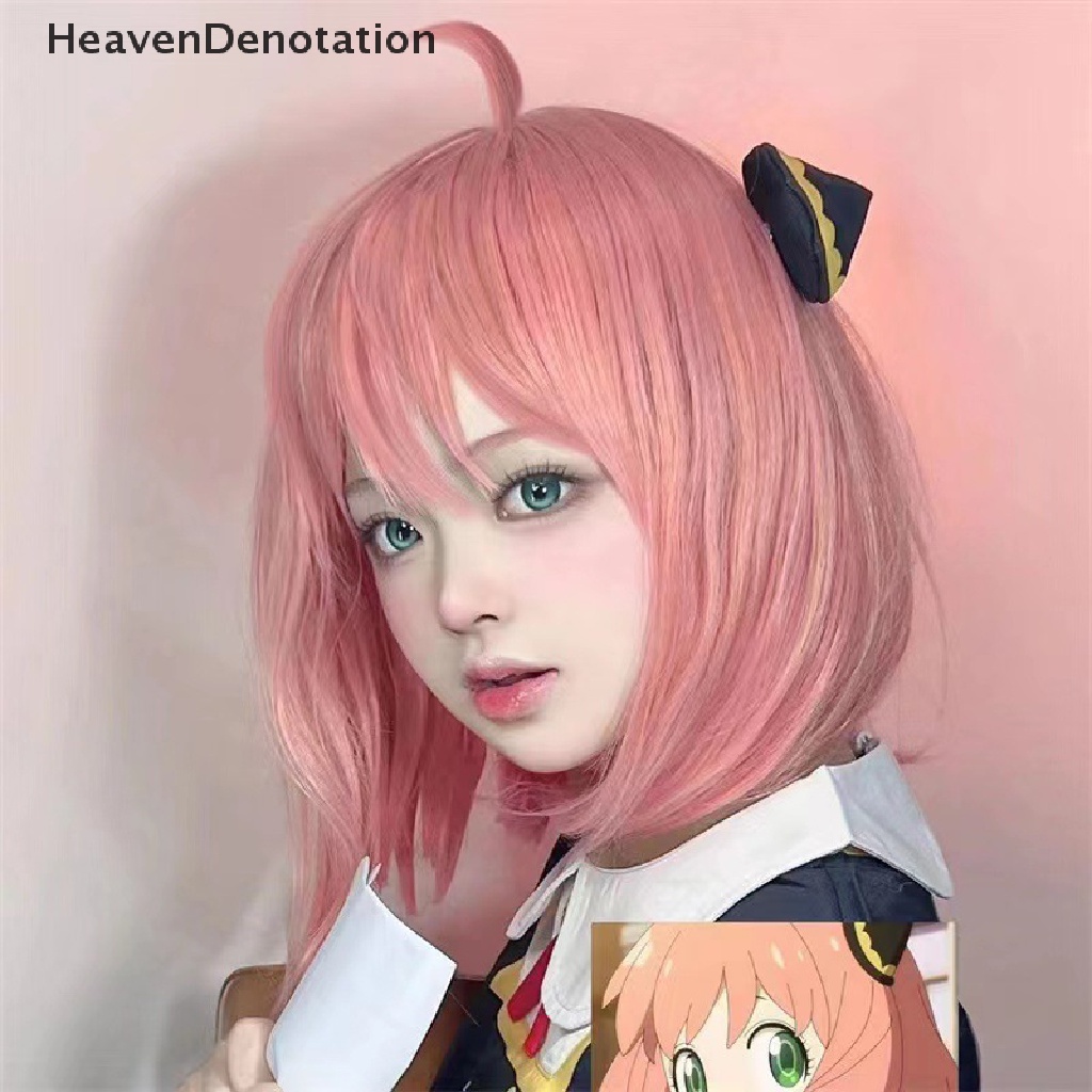 [HeavenDenotation] Anime Spy X Family Anya Forger Gadis Pink Cosplay Wig Aksesoris Rambut HDV