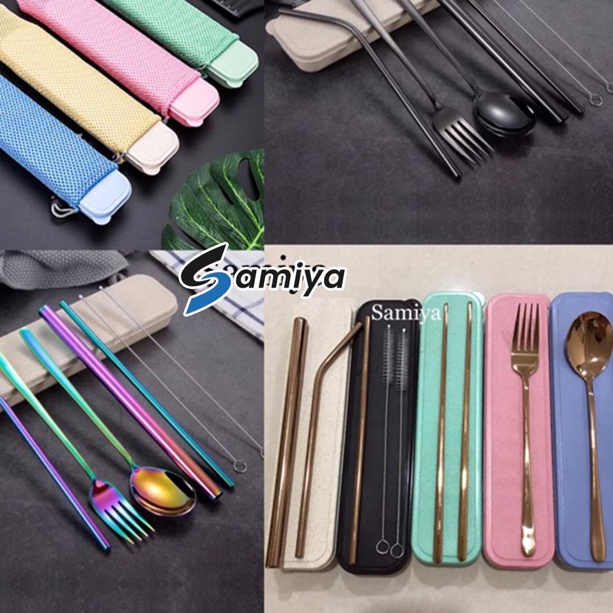 

☺ Paket lengkap sedotan stainless sendok garpu korea set / cutlery set / souvenir set / paket hampers ✩