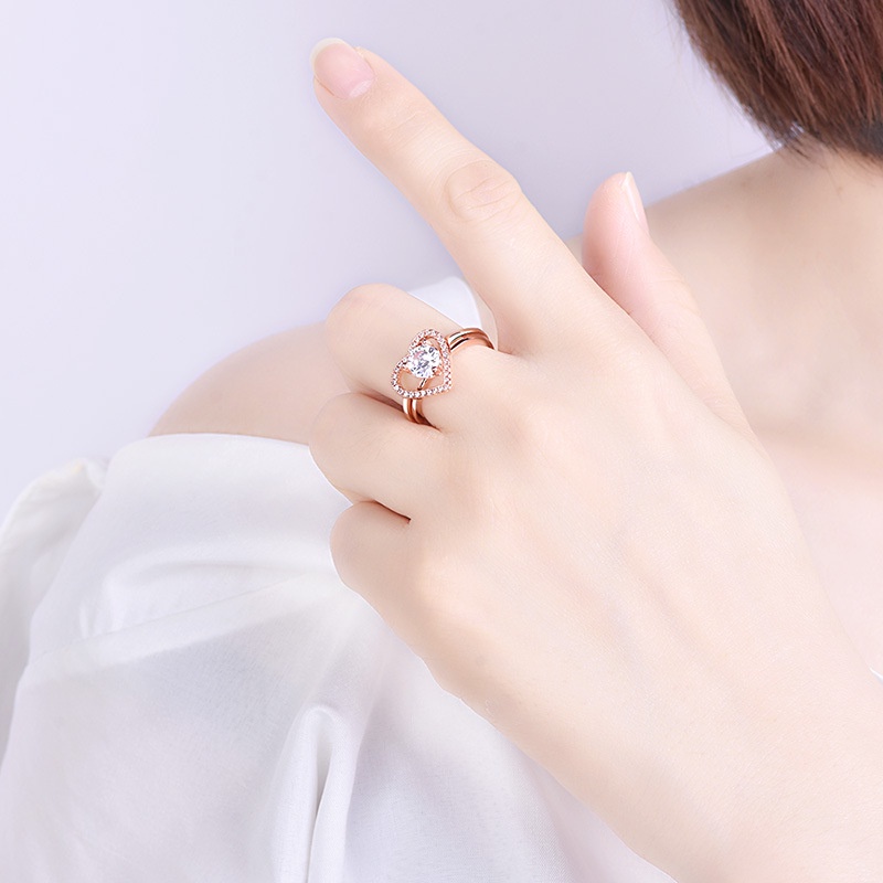 Cincin Pertunangan Model Terbuka Bentuk Hati | Cincin Adjustable Desain Hati Hollow | Gelang Pasangan | Sendok Garpu Bahan Stainless Steel