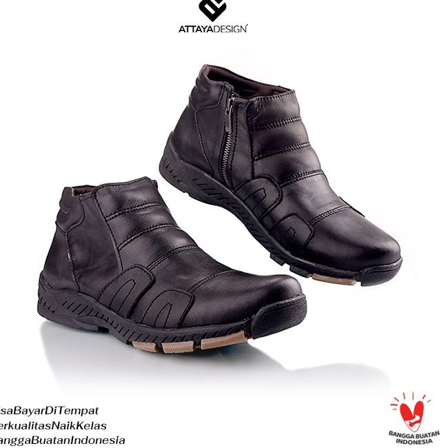 Stok Terbatas Attaya Desn Sepatu Pria Dewasa Boots Casual Semata Kaki Kulit Asli Orinal Zip Resletin