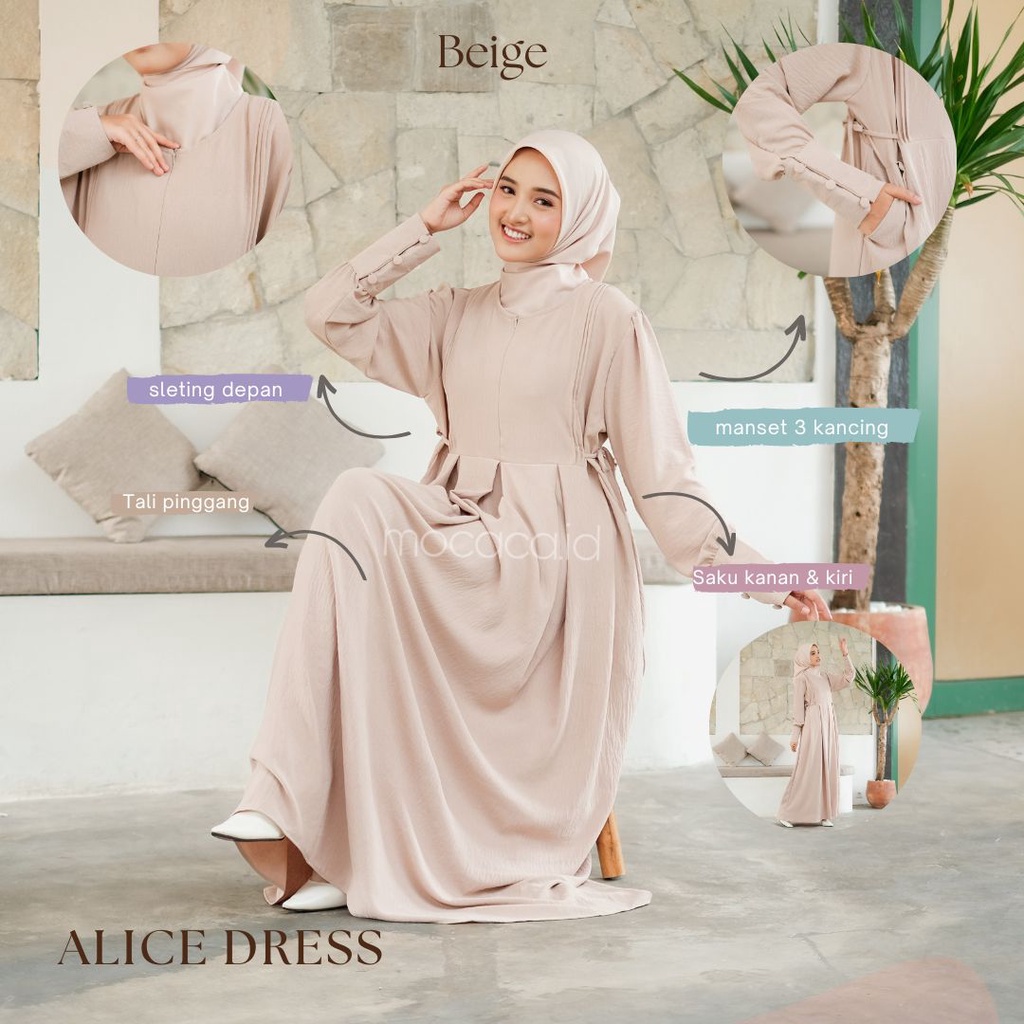 Alice Dress Crincle Premium Busui Kancing bungkus - Biege Cream muda