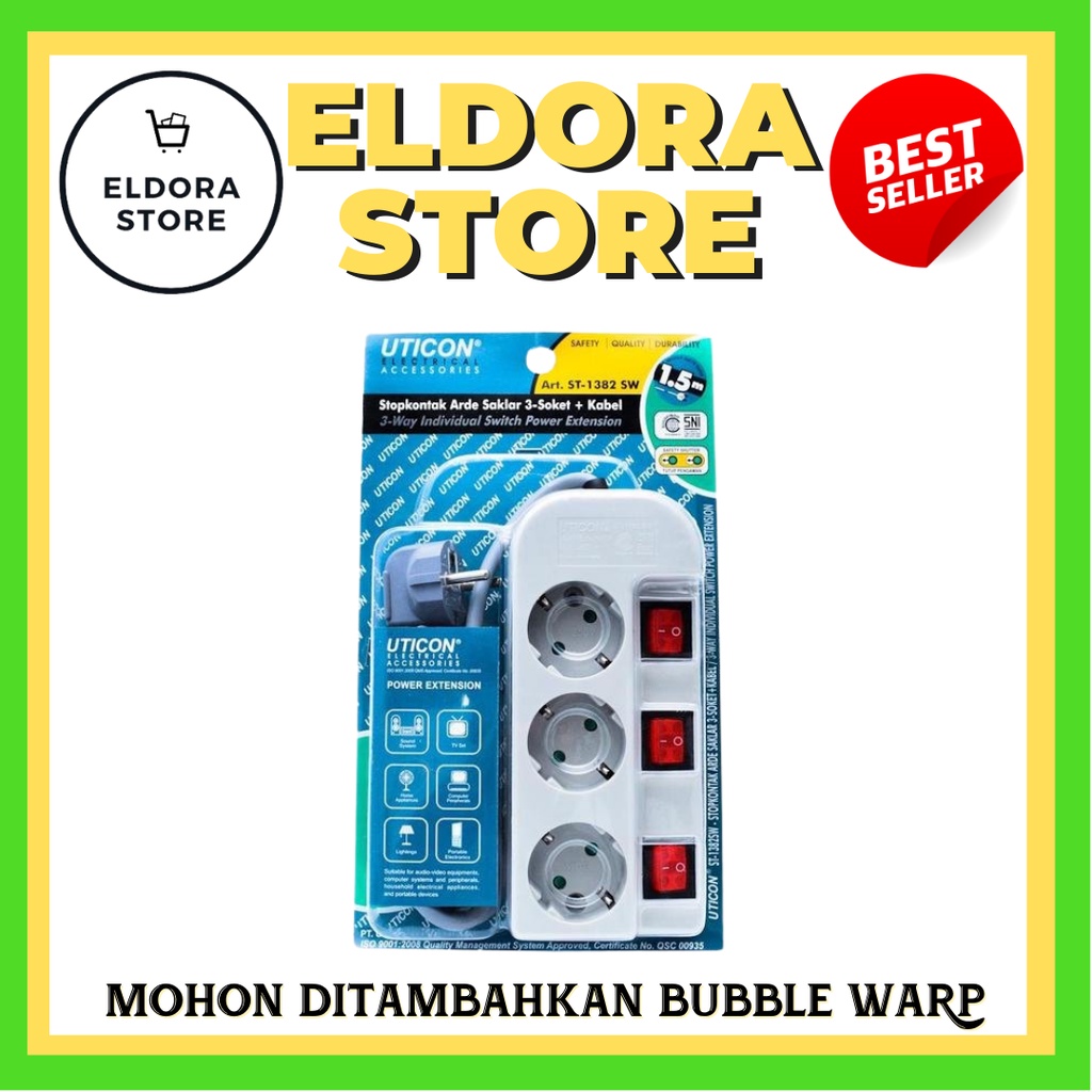 UTICON STOP KONTAK 3 LUBANG ST-1382 SW | SAMBUNGAN KABEL OTOMATIS | STOP KONTAK 3 LUBANG | STOP KONT