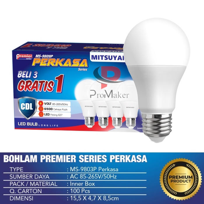 Mitsuyama MS-9803P Lampu Led Bulb 3w Premier Series Perkasa Multipack Kemasan Isi 4 Pcs Original