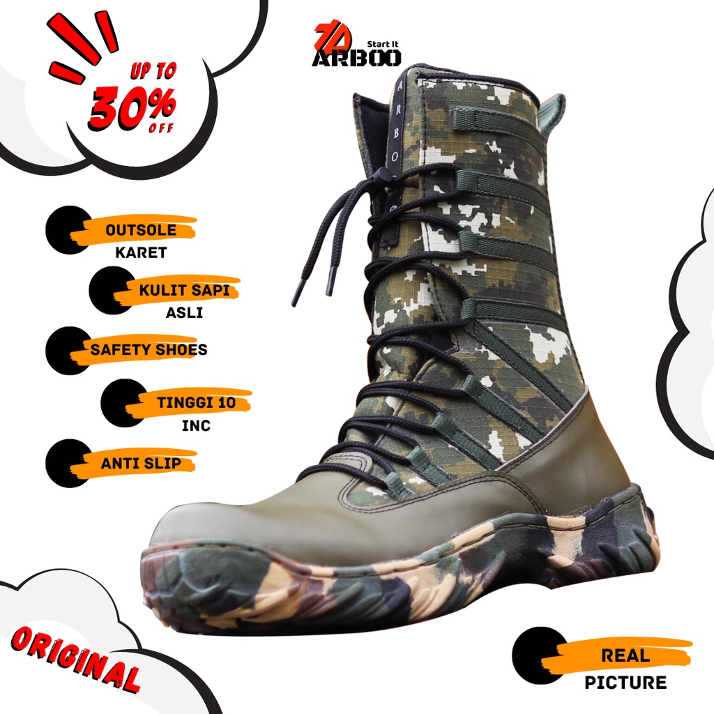 SEPATU PDL KOSTRAD LORENG TNI AD HIJAU ARMY ARBOO SERIES ORIGINAL KULIT SAPI ASLI