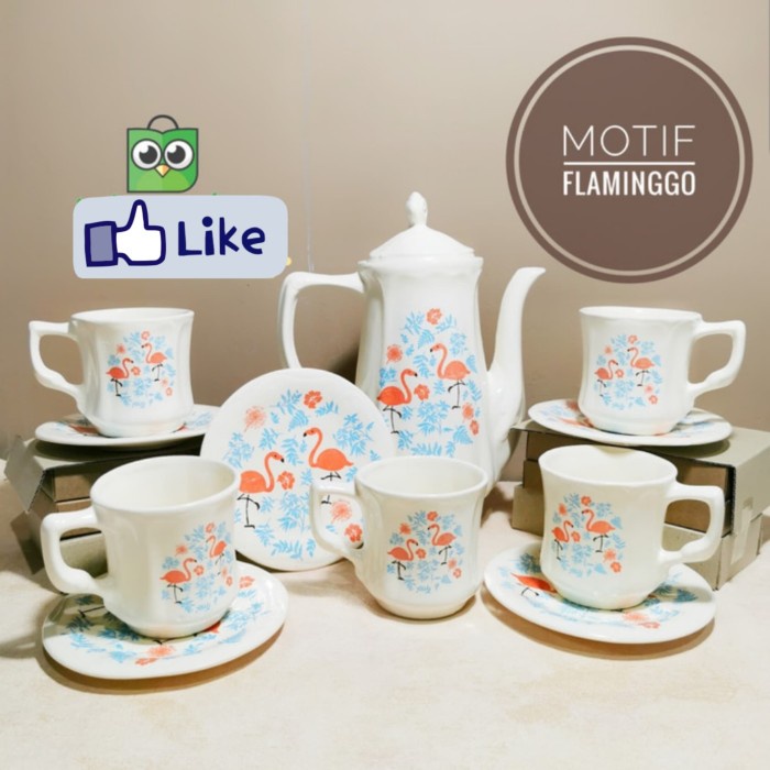 Minum Tea Coffee Set Keramik Napoleon 5 Cangkir Dan 1 Teko (Gojek)