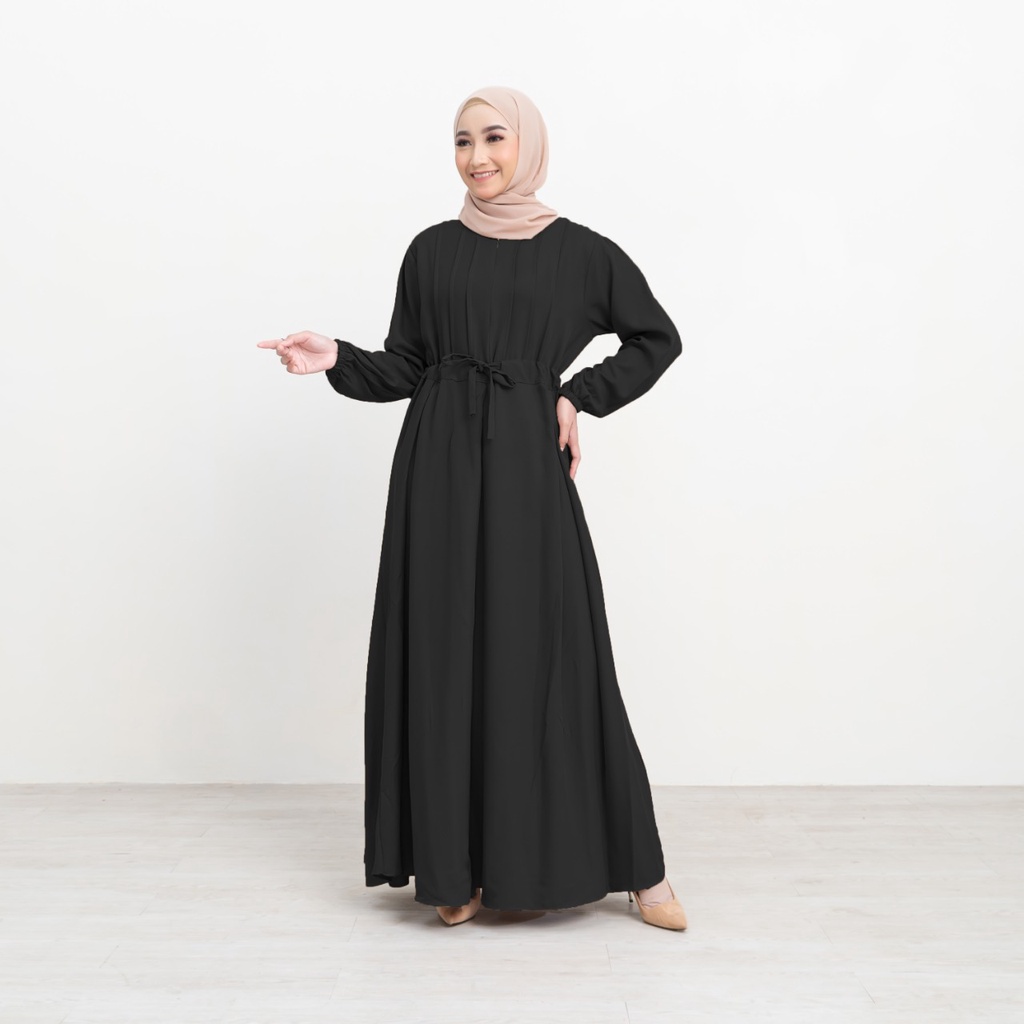 Gamis Melia Dress Menyusui Polos Lengan Panjang Wudhu Frienndly Baju Homey Dress OOTD Casual Daily-1