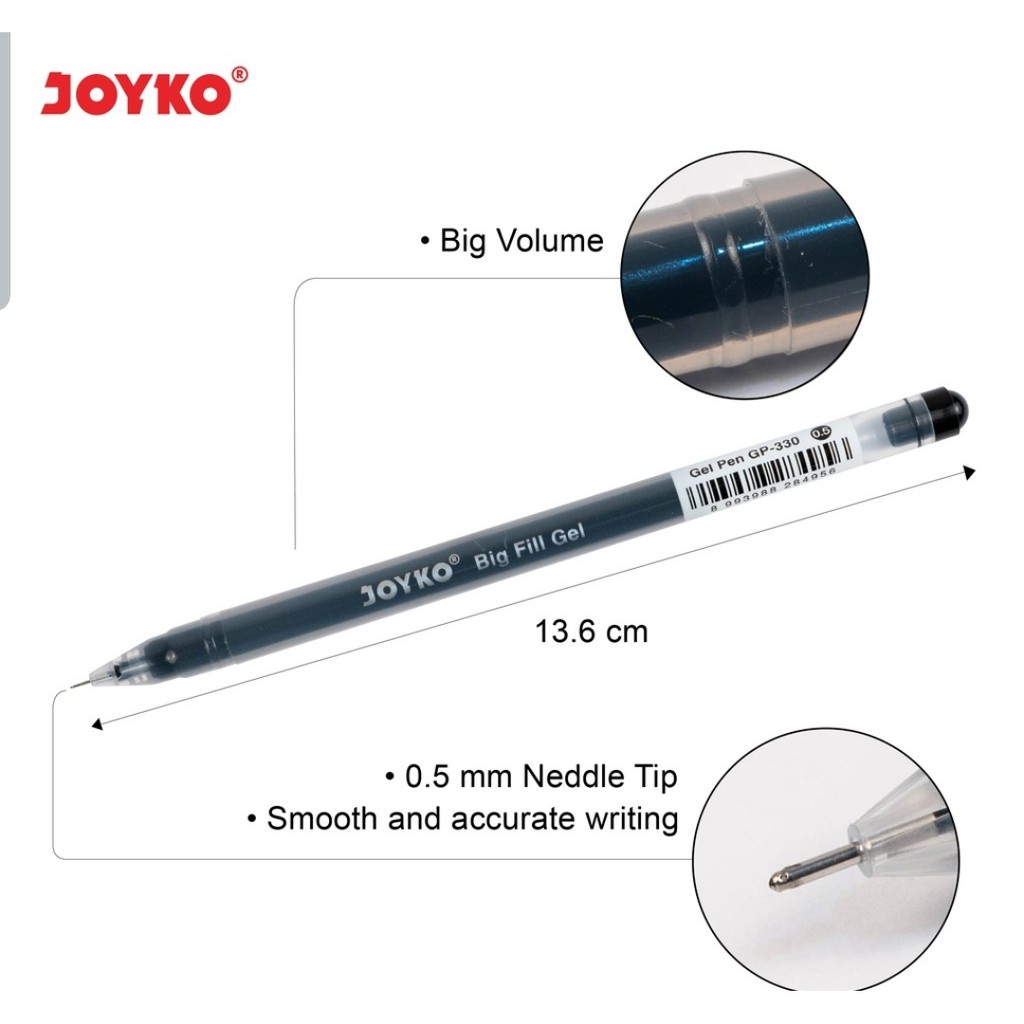 Ballpan Gel Pen Pulpen Pena Joyko GP-330 Big Fill Gel 0.5 mm 1Pack (12 Pcs)