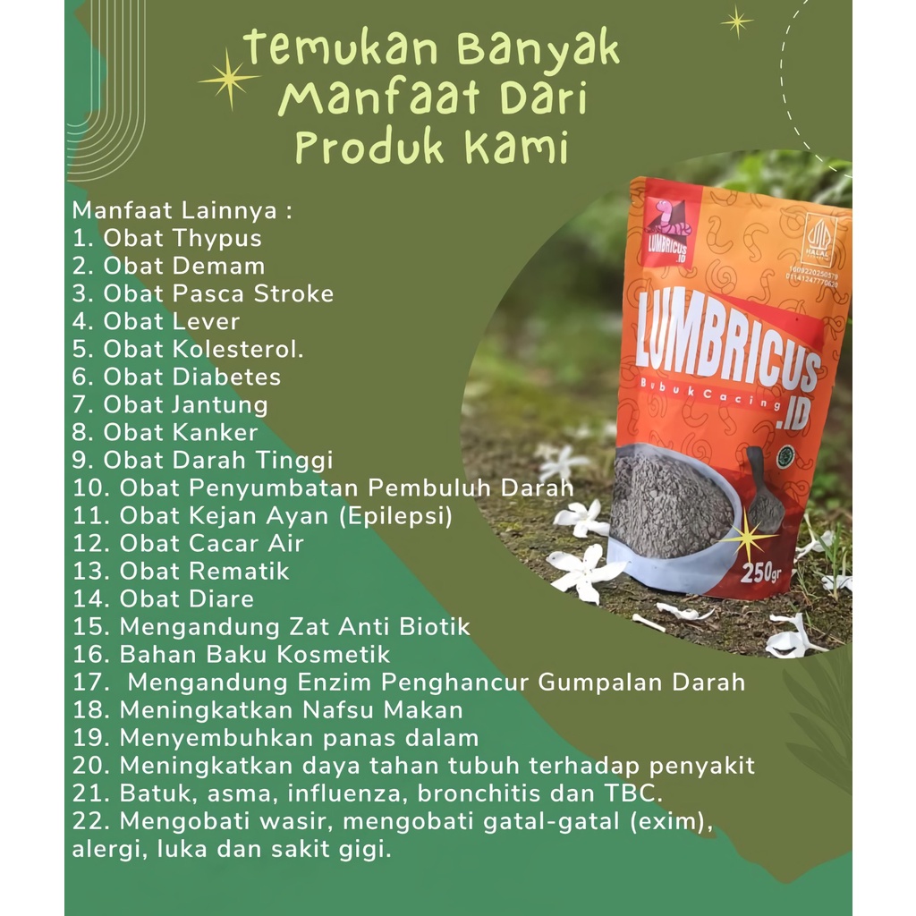 Ekstrak Cacing Tanah Bubuk Halus Cacing Lumbricus Rubeluss Cacing Kering 250gr