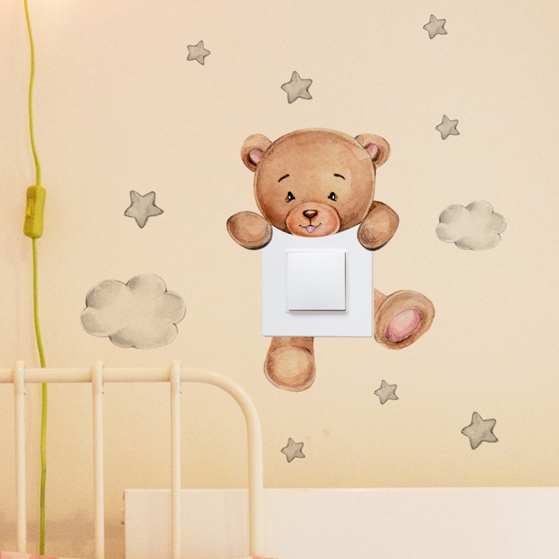 Kartun Beruang Bintang Saklar Stiker Untuk Kamar Bayi Anak Dekorasi Kamar Tidur Mural Perekat Diri Dekorasi Rumah Wallpaper Lucu Dinding Decals
