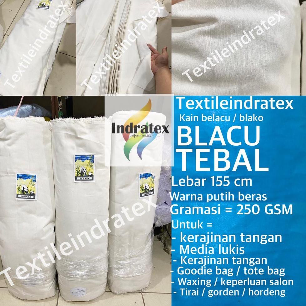 Stok Terbaru ( per 1 roll ) Kain BLACU BELACU TEBAL putih polos lebar 155 cm CALICO FABRIC bahan sul