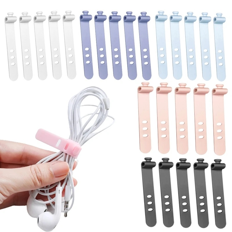 [Unggulan] Silikon Kabel Data Organizer Cable Fixer Holder Desk Top Cable Wire Fastening Ties Cord Earphone Multifungsi USB Charging Line Management Winder Clip Reusable