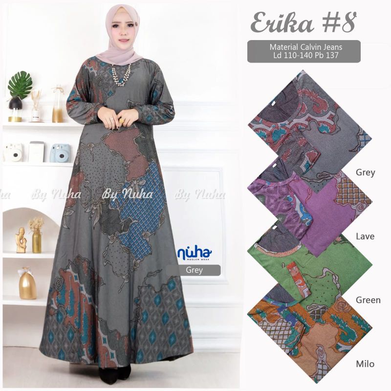 GAMIS BATIK TERBARU 2022 JUMBO ERIKA 8 DRESS BY NUHA CALVIN JEANS PREMIUM HQ BAHAN TEBAL ADEM HALUS 